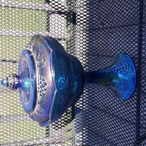 Gorgeous vintage blue indian glass bowl w lid.